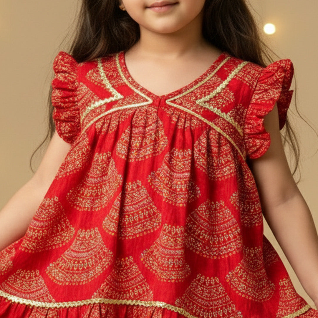 Red Bandhani dress for Girl | Pure Cotton