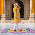 Yellow Pichwai Kurta Pajama Set for Boys| Pure Cotton