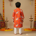 Orange Pichwai Kurta Pajama Set | Pure Cotton