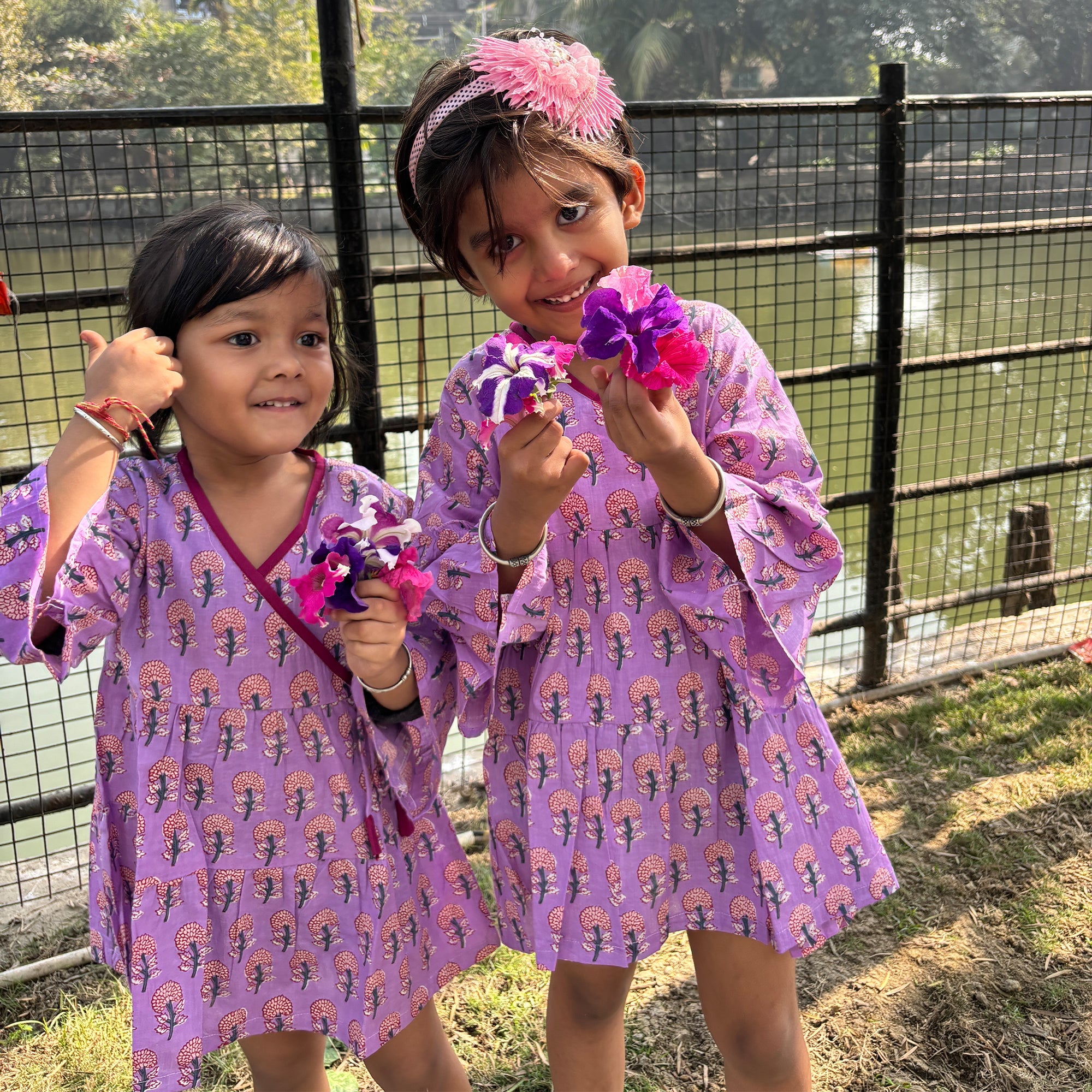 Cotton Purple Boota Sibling Twinning Outfits