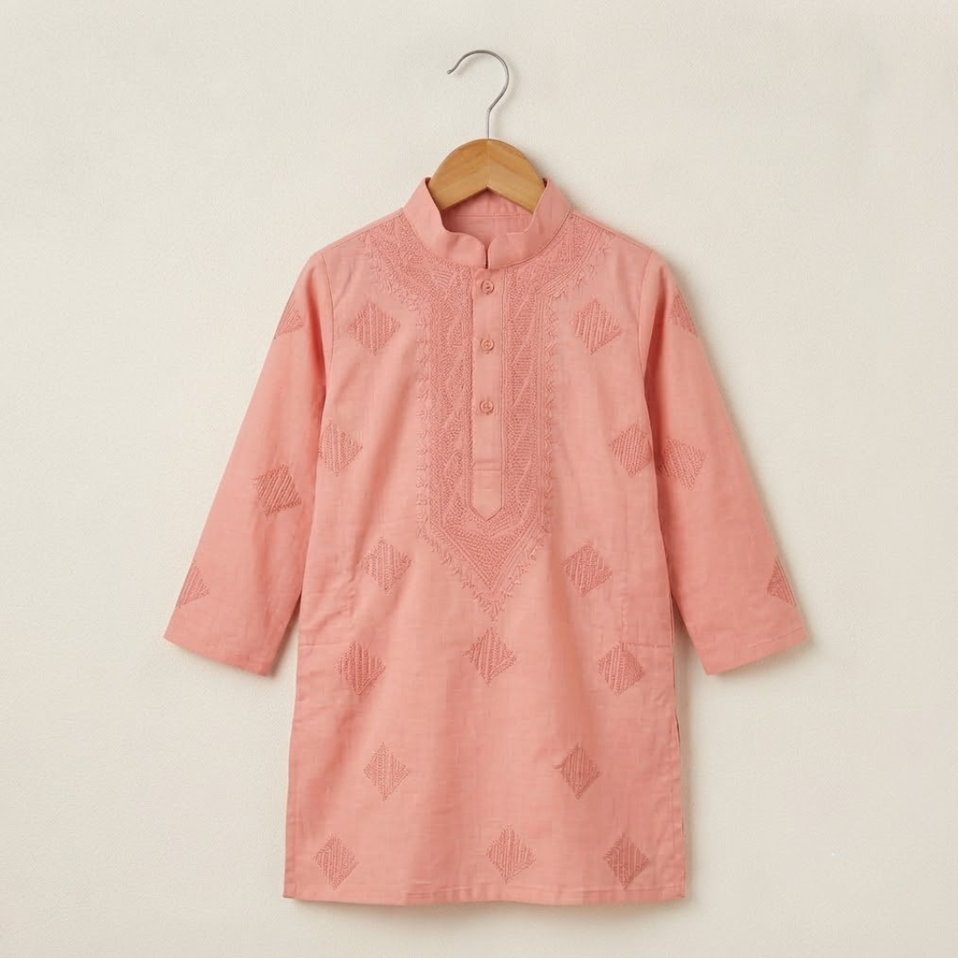 Dusty Rose | Father & Kids Twining Kurta Pajama Set | Lucknow Chikankari | Pure Cotton Silk