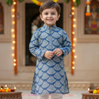 Blue Bandhani Kurta Pajama Set for Boys| Pure Cotton