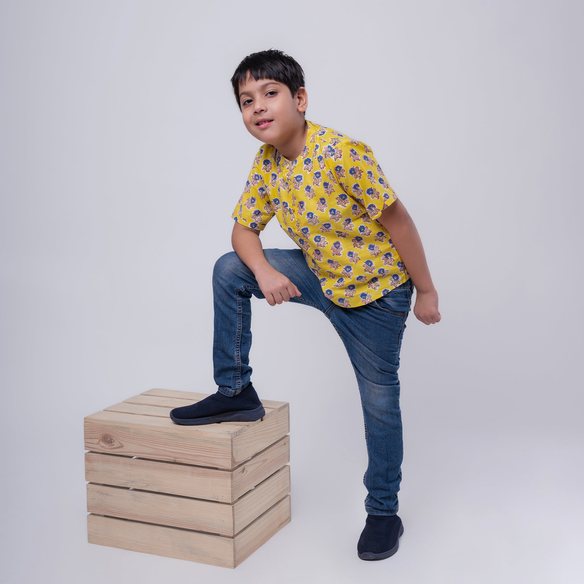 Cotton Boys Kurta Shirt Yellow Boota