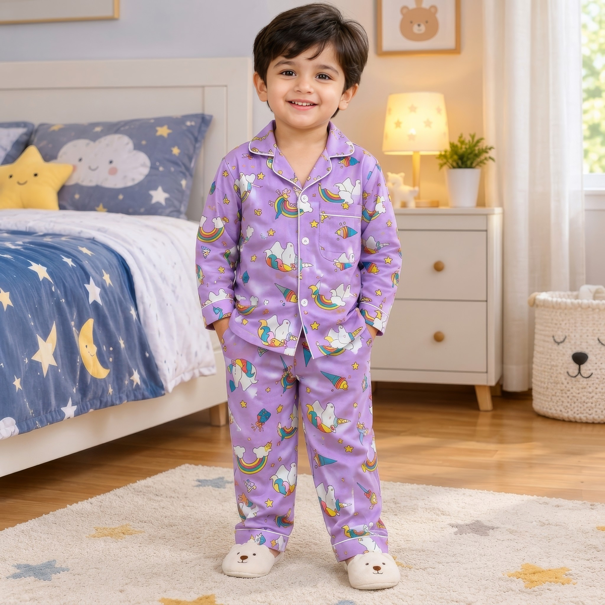 Magical Unicorn Dreams | Purple | Kids Night suit Set |Pure Cotton