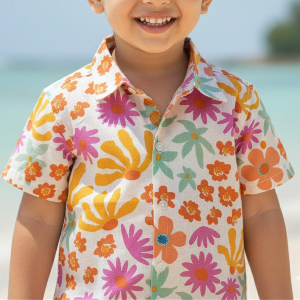 Orange Floral Shirt for Boys | Pure Cotton