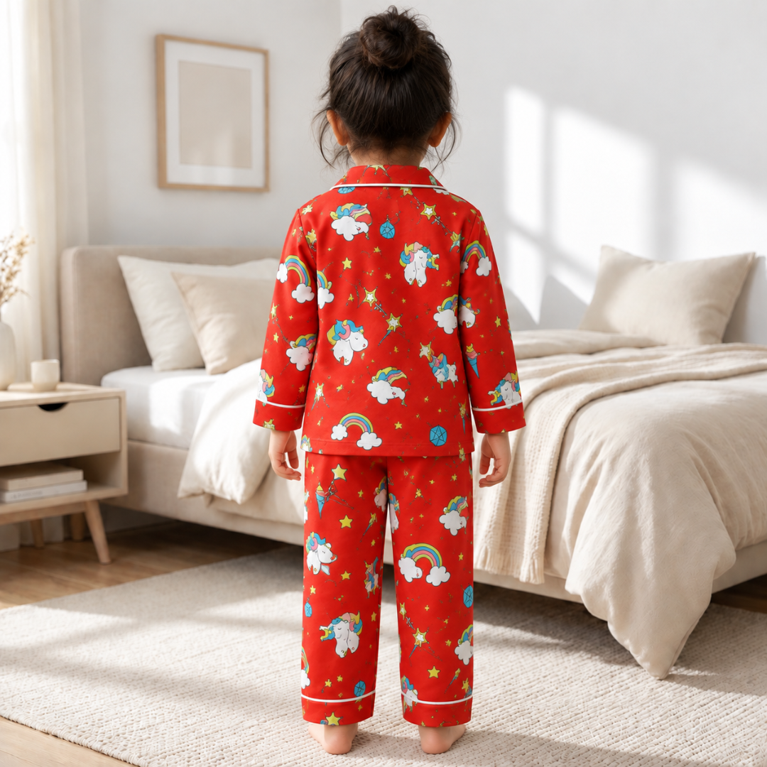Magical Unicorn Dreams | Red | Kids Night suit Set |Pure Cotton