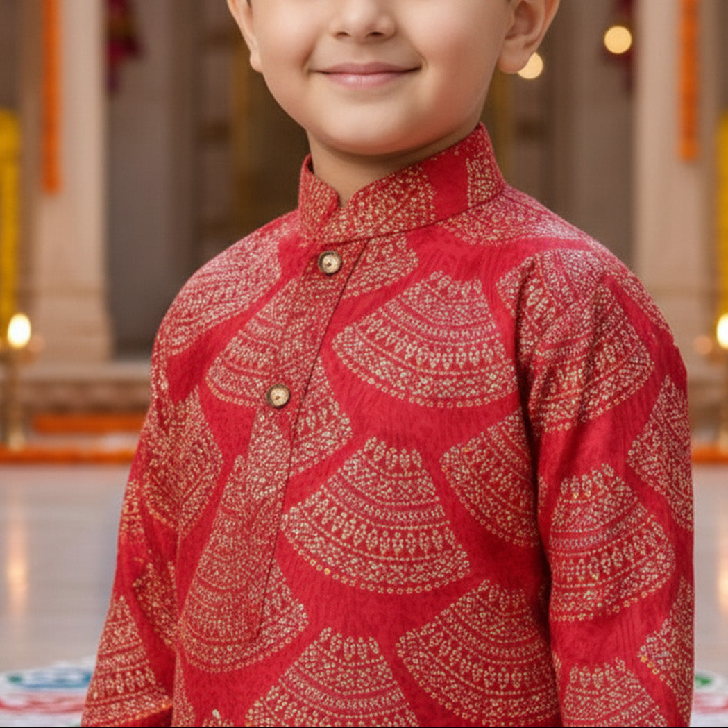 Red Bandhani Kurta Pajama Set for Boys| Pure Cotton