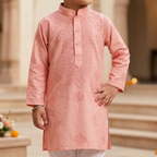 Dusty Rose Lucknow Chikankari Kurta Pajama Set | Pure Chanderi