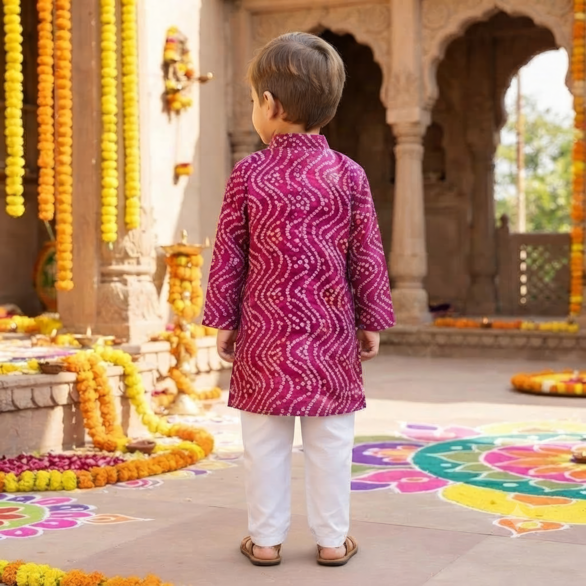 Jamuni Bandhej Kurta Pajama Set | Purple | Pure Cotton