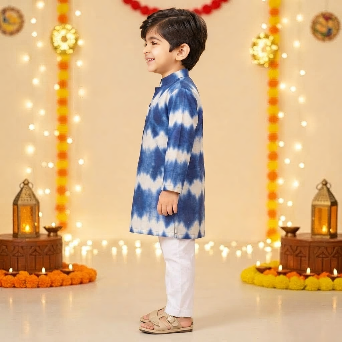 Leher Rang Kurta Pajama Set | Blue | Pure Cotton