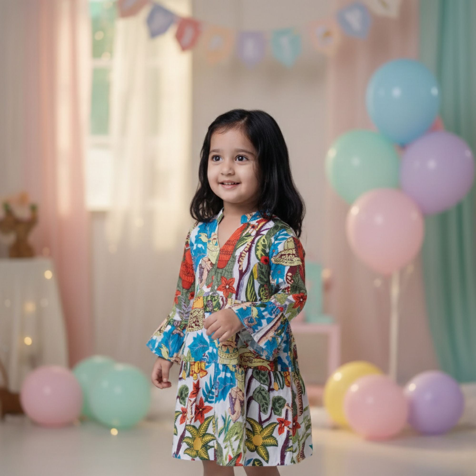 Cotton Girls Kids Dress Jungle Safari