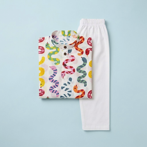 Happy Snakes Kurta Pyjama Set | Pure Cotton