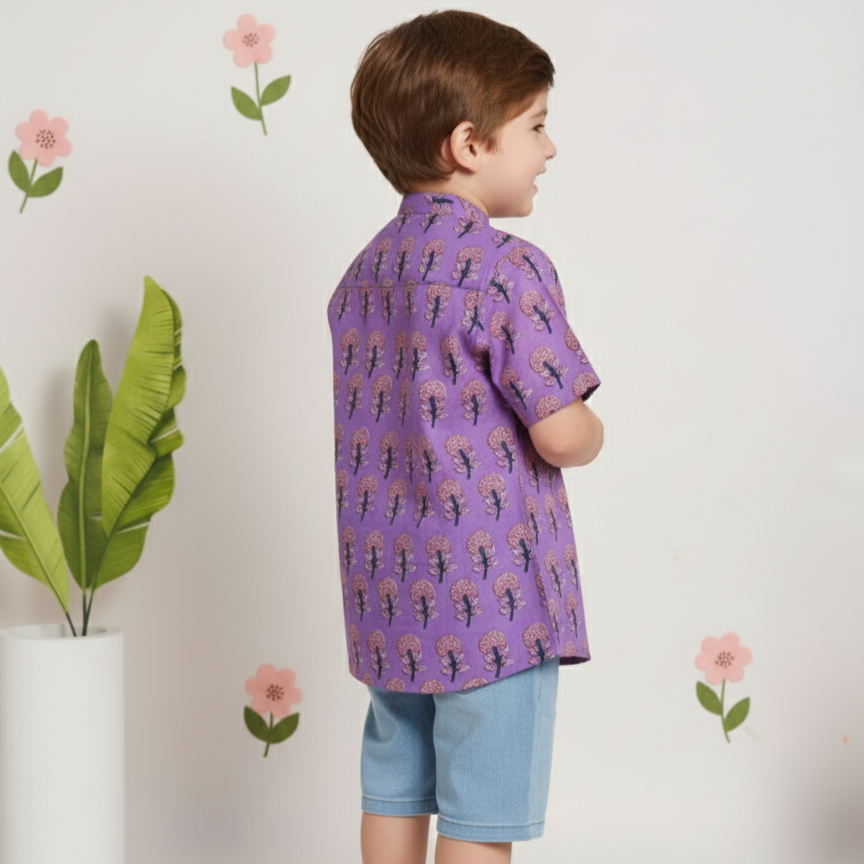 Cotton Boys Kurta Shirt Purple Boota