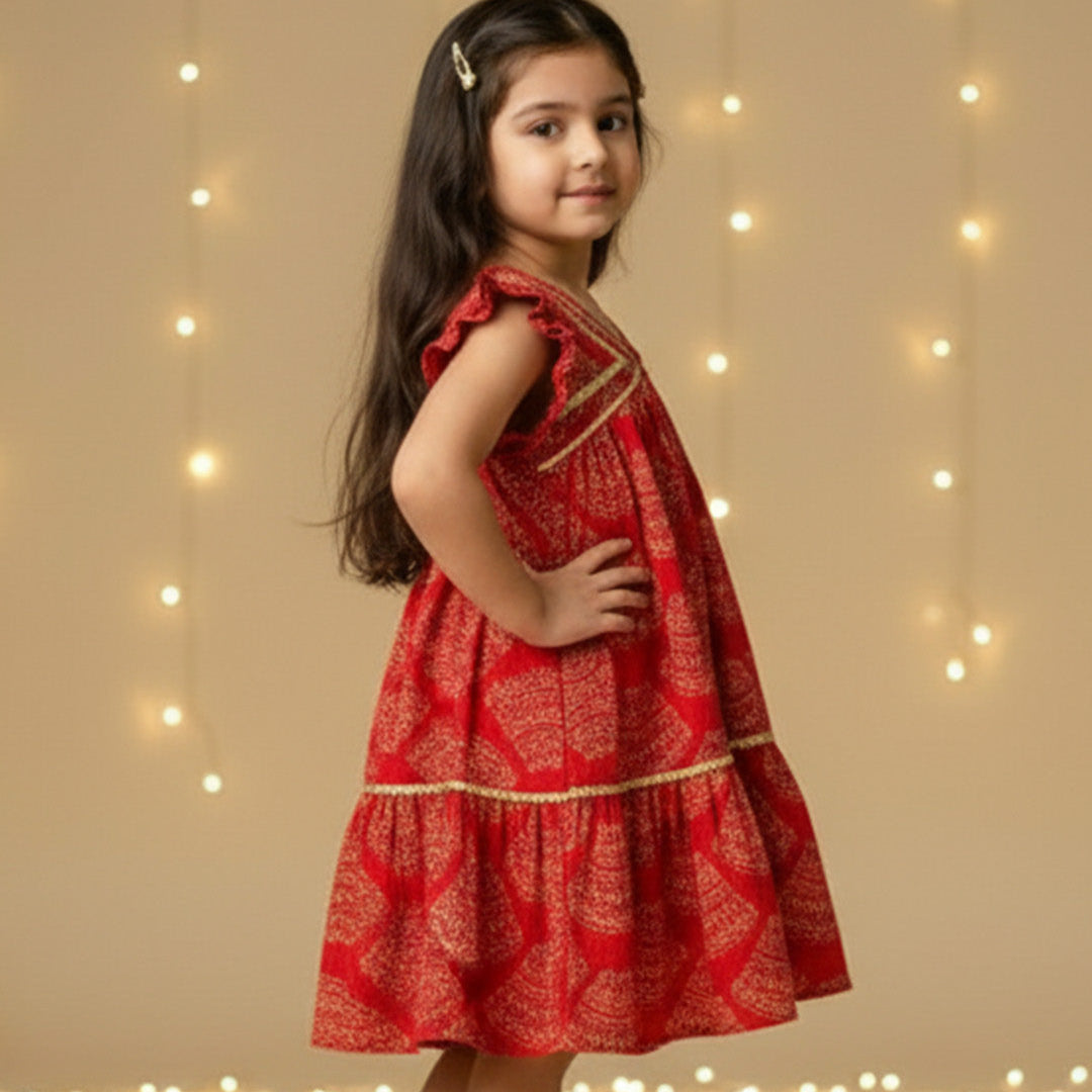 Red Bandhani dress for Girl | Pure Cotton