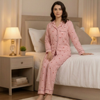 Pink Hearts | Adult Nightsuit Set| Pure Cotton