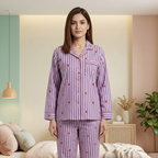 Purple Hearts | Adult Nightsuit Set| Pure Cotton