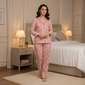 Pink Hearts | Adult Nightsuit Set| Pure Cotton