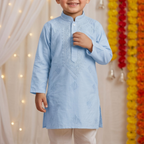 Powder Blue | Lucknow Chikankari Kurta Pajama Set | Pure Cotton Silk