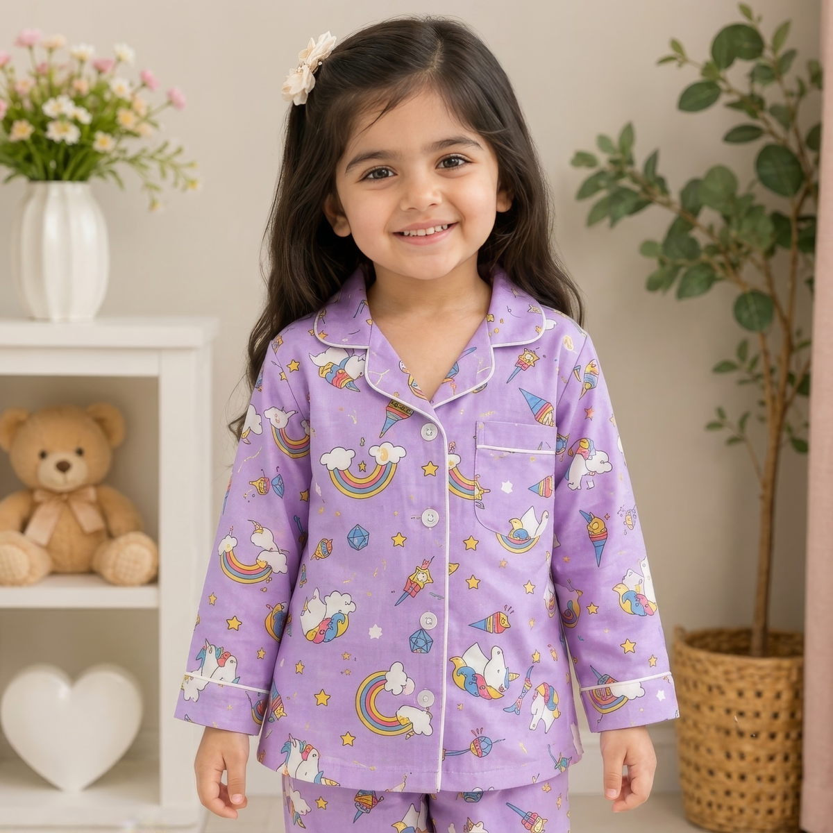 Magical Unicorn Dreams | Purple | Kids Night suit Set |Pure Cotton