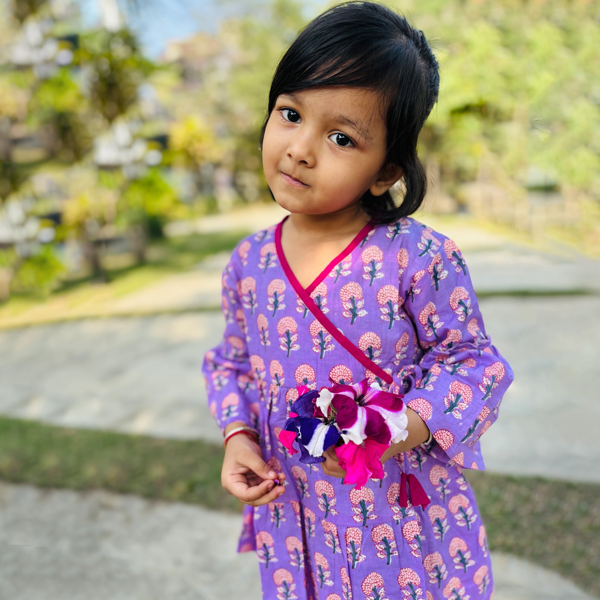 Cotton Girls Frock Purple Boota