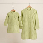 Sage Green | Father & Kids Twining Kurta Pajama Set | Lucknow Chikankari | Pure Cotton Silk