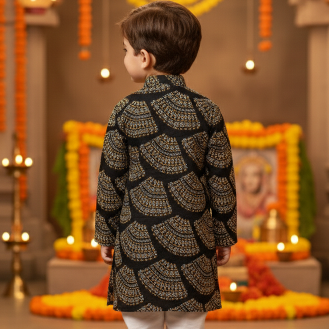 Black Bandhani Kurta Pajama Set for Boys| Pure Cotton