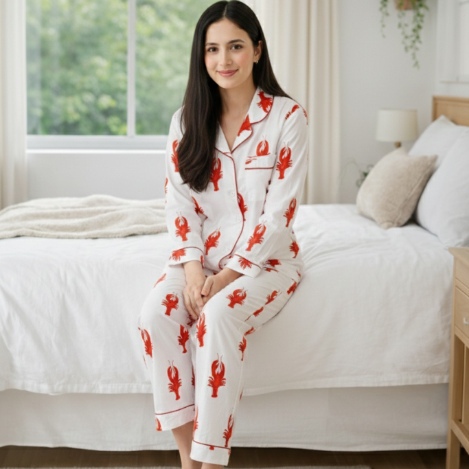 Red Lobster | Adult Nightsuit Set| Pure Cotton