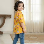 Yellow  Pichwai Kurta Shirt for Boys| Pure Cotton