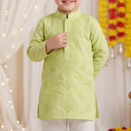 Sage Green | Father & Kids Twining Kurta Pajama Set | Lucknow Chikankari | Pure Cotton Silk