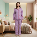 Purple Hearts | Adult Nightsuit Set| Pure Cotton