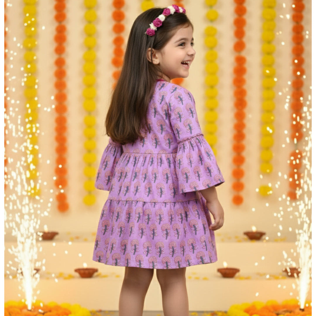 Cotton Girls Frock Purple Boota