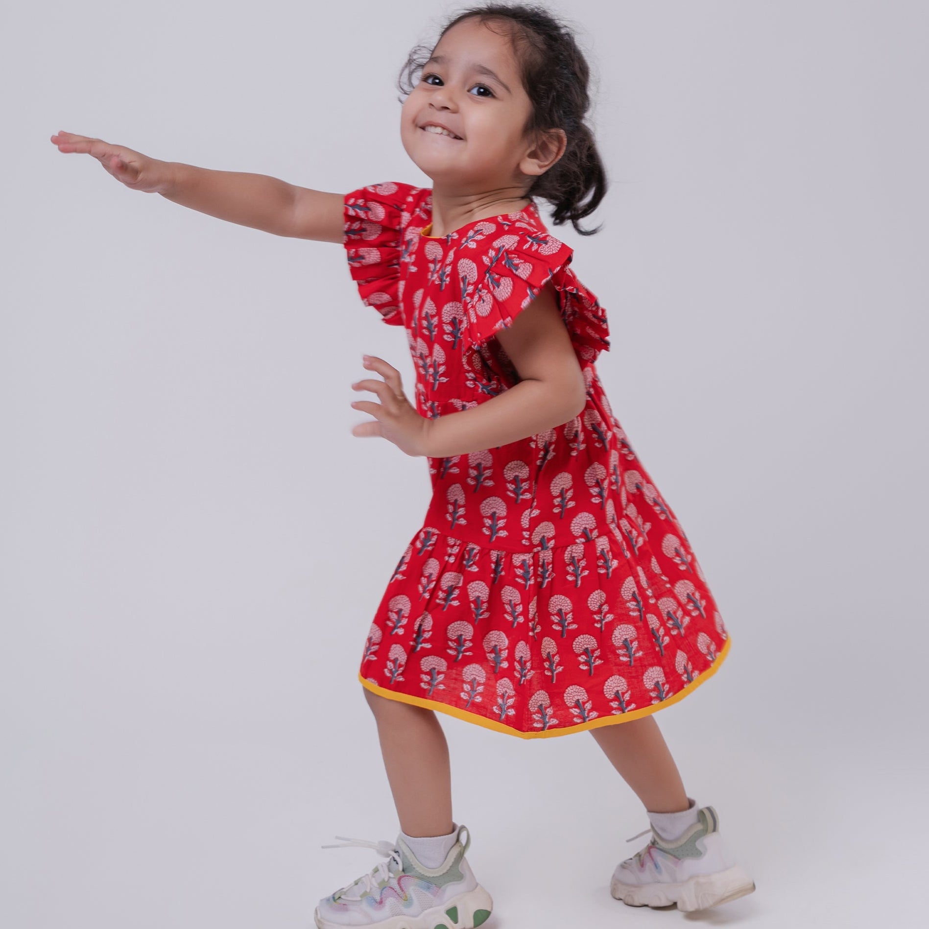 Cotton Girls Frock Red Boota
