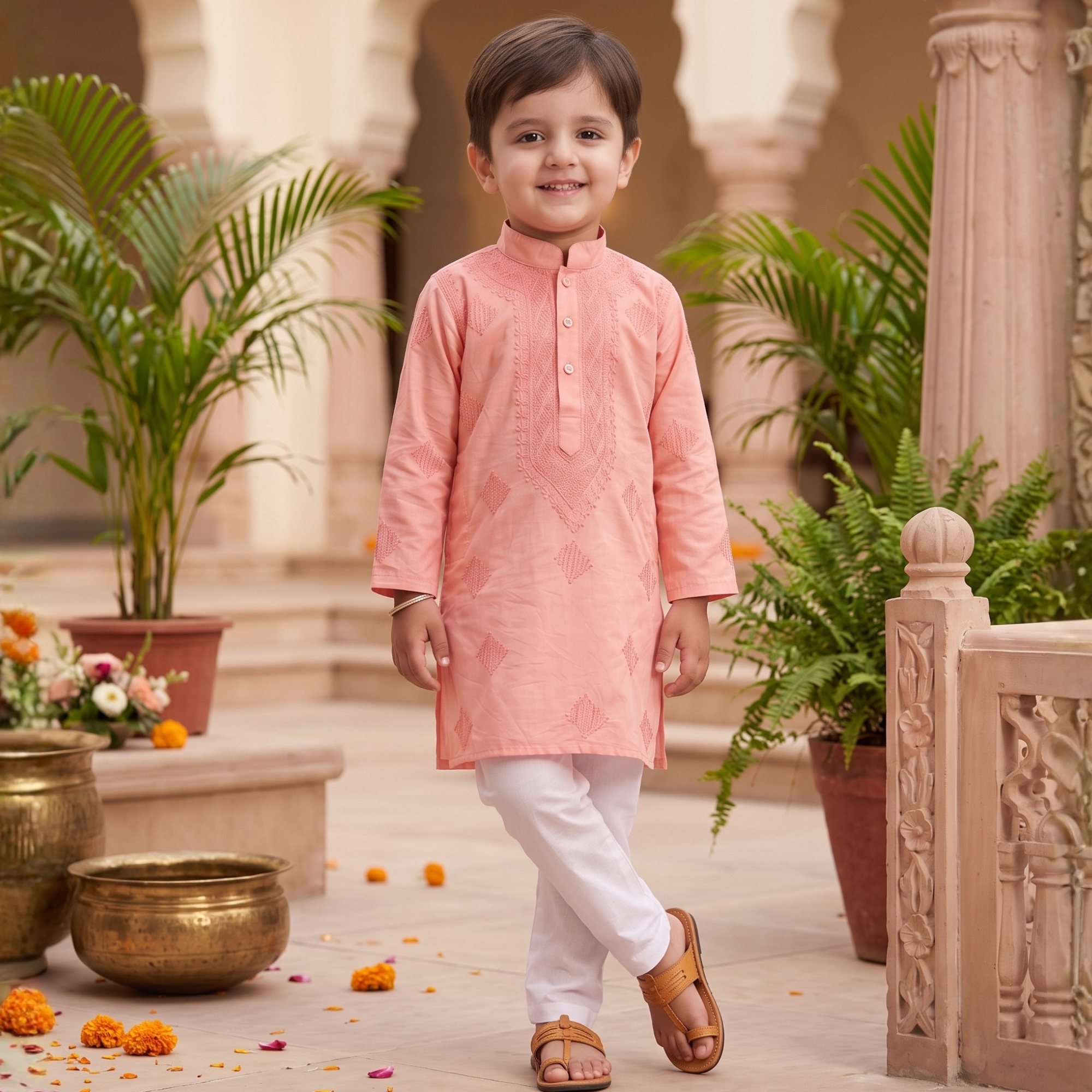 Dusty Rose Lucknow Chikankari Kurta Pajama Set | Pure Chanderi