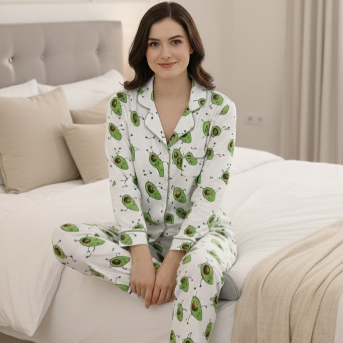 Avocado | Adult Nightsuit Set| Pure Cotton