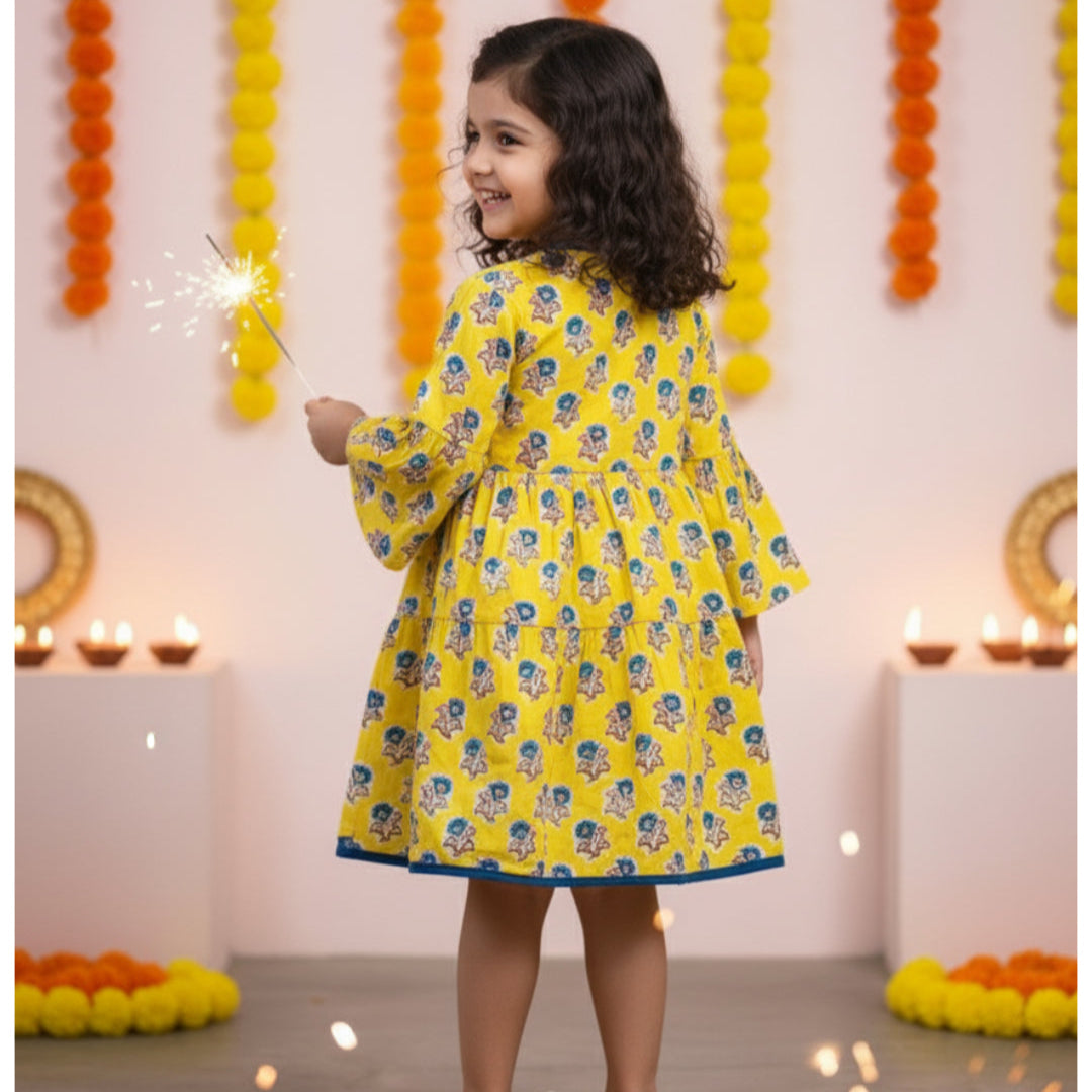 Cotton Girls Frock Yellow Boota