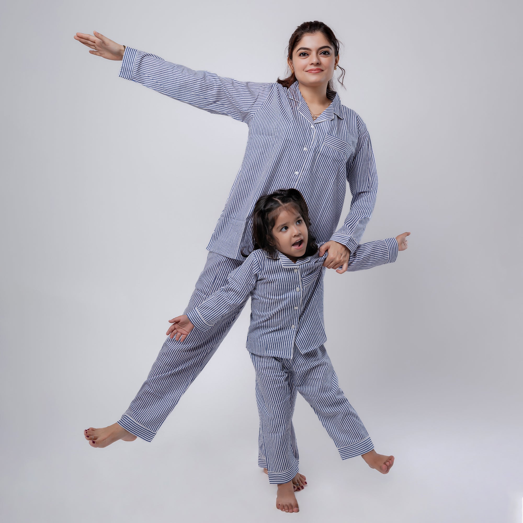 Classy Stripes Twinning Nightsuit Set| Pure Cotton