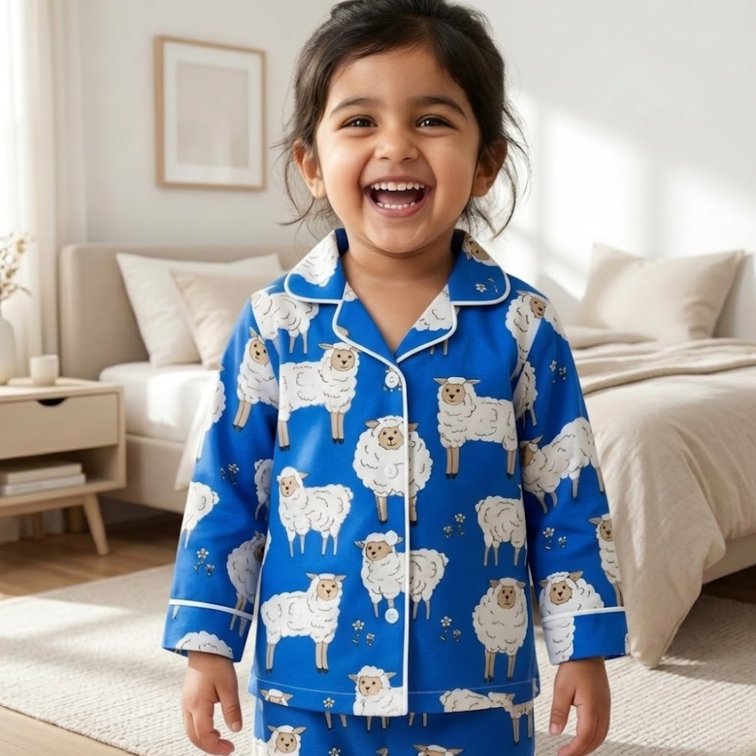 Baa Baa Blue Sheep | Kids Night suit Set |Pure Cotton