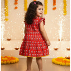 Cotton Girls Frock Red Boota