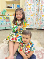 Cotton jungle safari sibbling twinning outfits