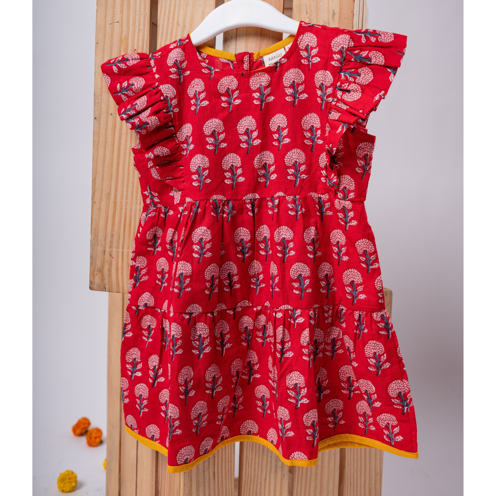 Cotton Red Boota Sibling Twinning Outfits