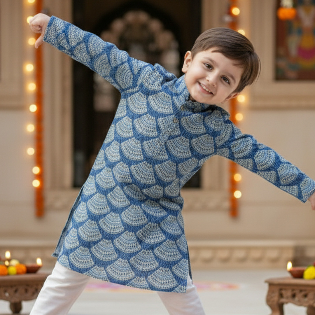 Blue Bandhani Sibling Twinning Outfits| Pure Cotton