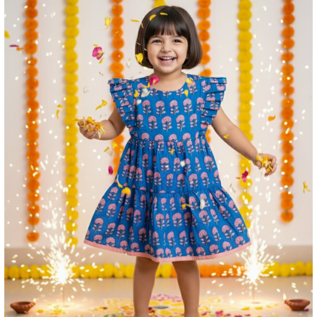 Cotton Girls Frock Blue Boota