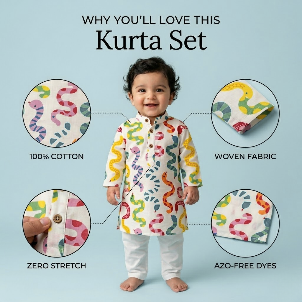 Happy Snakes Kurta Pyjama Set | Pure Cotton