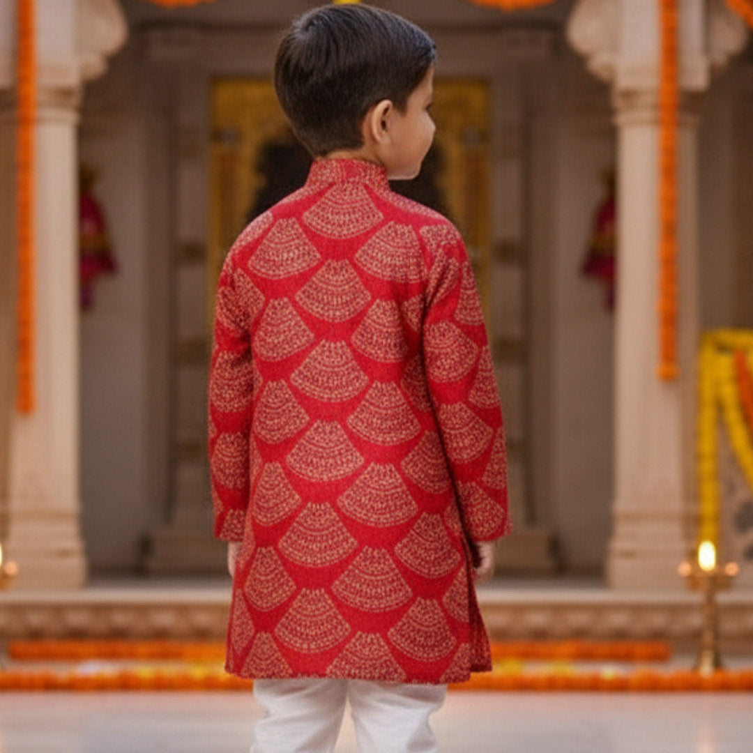 Red Bandhani Kurta Pajama Set for Boys| Pure Cotton