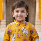 Yellow Pichwai Kurta Pajama Set for Boys| Pure Cotton
