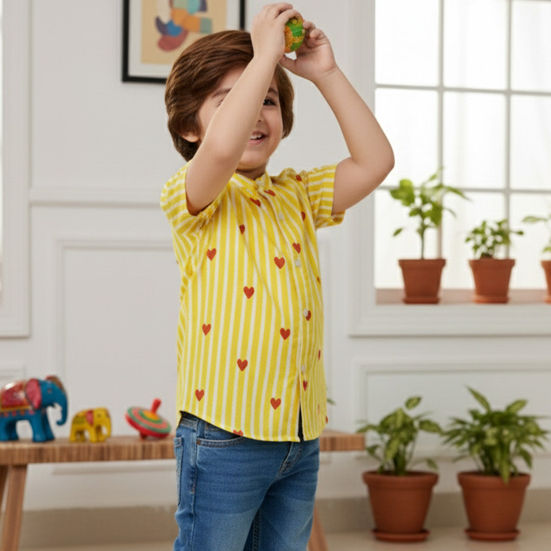 Yellow Heart Shirt for Boys | Pure Cotton