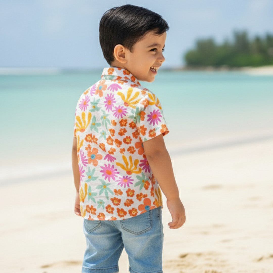 Orange Floral Shirt for Boys | Pure Cotton