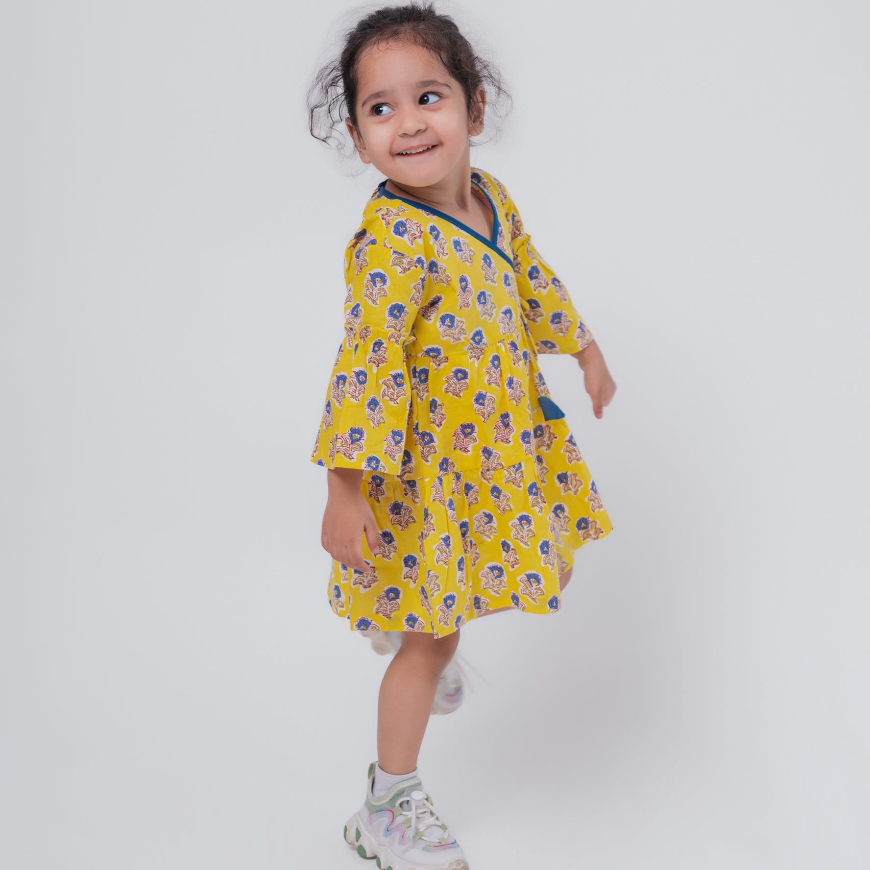 Cotton Girls Frock Yellow Boota