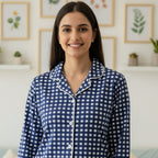 Blue Checkerboard| Adult Nightsuit Set| Pure Cotton