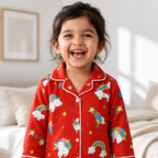 Magical Unicorn Dreams | Red | Kids Night suit Set |Pure Cotton